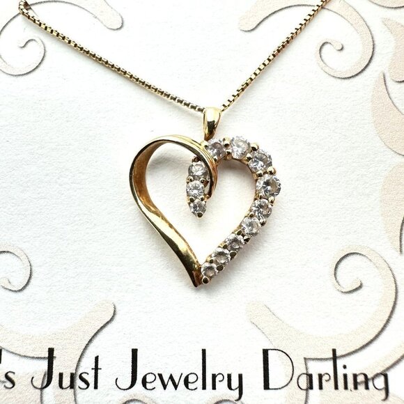 Womens Necklace 10K Yellow Gold Cubic Zirconia Heart Pendant Gift Idea for Her - Picture 6 of 9